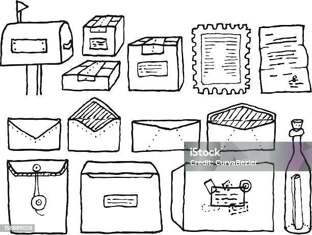 Correspondência Registada Conjunto De Objectos - Arte vetorial de stock e mais imagens de Caneta e Marcador - Caneta e Marcador, Carta - Documento, Garrafa