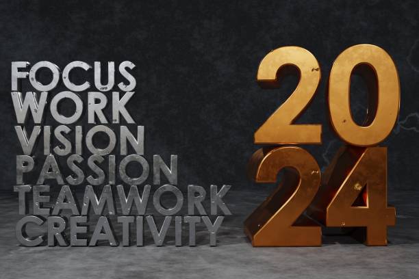 istock new year concept. 3d rendering, text 2024 on concentrate floor. motivation in the future. 1588892736