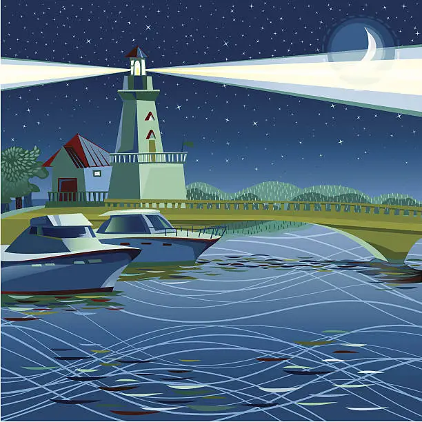 Vector illustration of Lighthouse in Port Credit (Night)