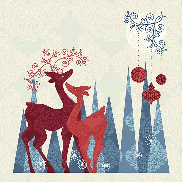 Holiday couple Reindeer. Christmas card. Vector.