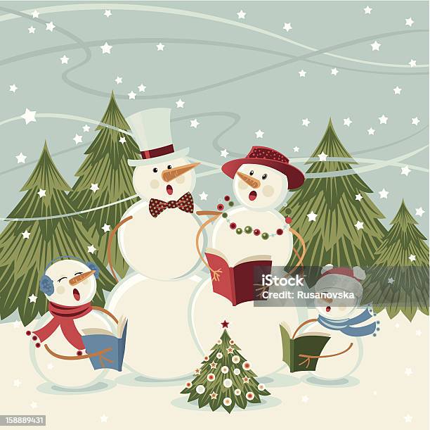 Snowmen 노래 Carols 크리스마스에 대한 스톡 벡터 아트 및 기타 이미지 - 크리스마스, 고풍스런, 복고풍