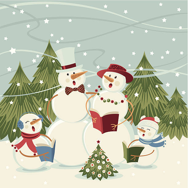 snowmen śpiewać carols - christmas singing music star shape stock illustrations