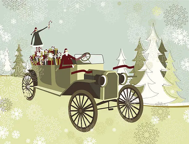 Vector illustration of Santa's car