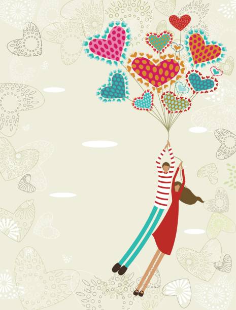 Valentine's background with flying lovers vector art illustration