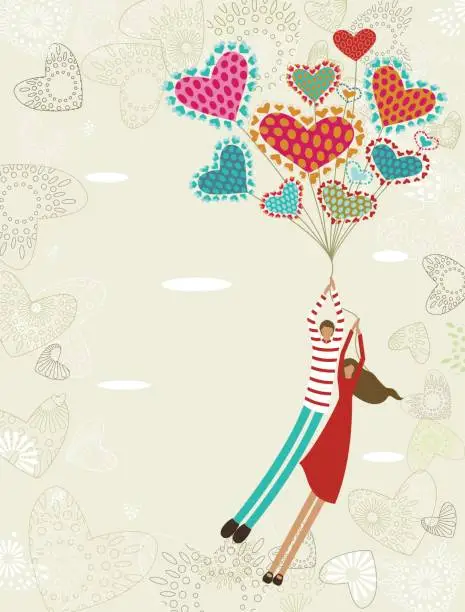 Vector illustration of Valentine's background with flying lovers