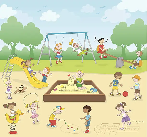 Vector illustration of Kids at the playground