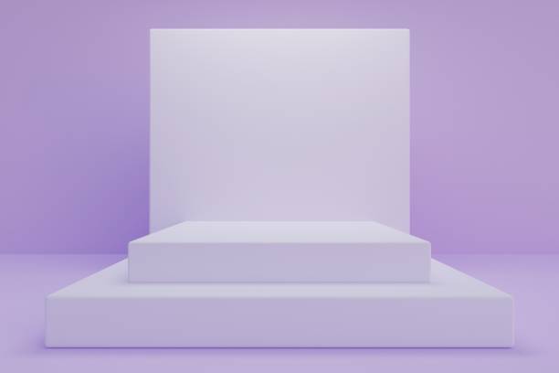 istock 3d background, Stage showcase on pedestal display studio. Purple color theme. 1588901260