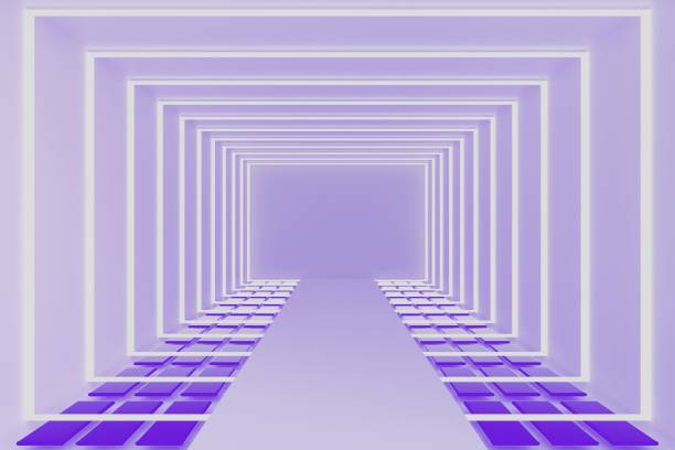 istock 3d background, Stage showcase on pedestal display studio. Purple color theme. 1588901261