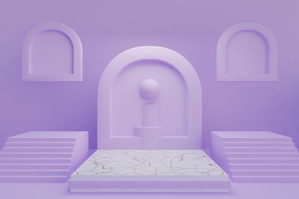 istock 3d background, Stage showcase on pedestal display studio. Purple color theme. 1588902438