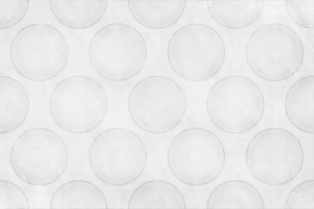 Vector illustration of Horizontal blank empty faded smudged rough monochrome light gray colored vector background with solid circular shapes seamless repeating pattern of circles all over in same shade, the grunge is not seamless though