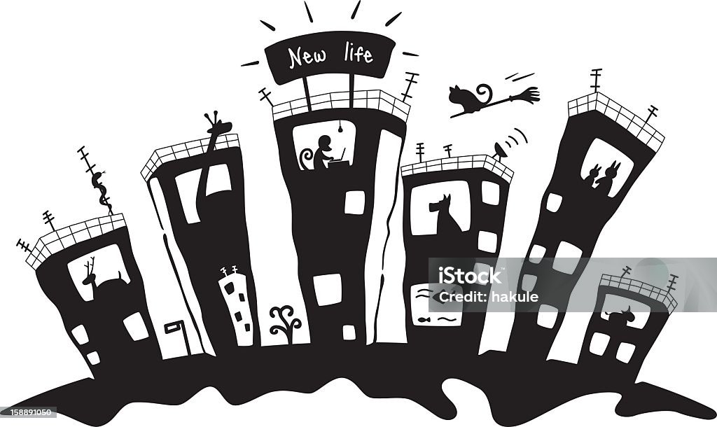 Animal Night city, zoo office plaza In Silhouette stock vector