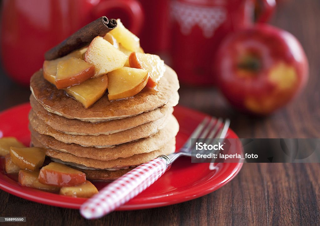 Pancakes with cinnamon Pancakes with cinnamon and caramelized apples, selective focus Apple - Fruit Stock Photo