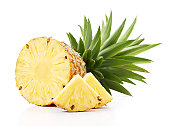 Sliced open pineapple fruit slices