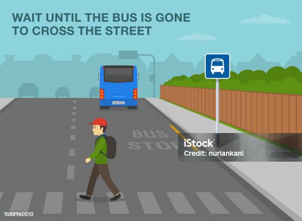 Pedestrian Safety And Car Driving Rules Schoolboy Crossing The Road  Directly In Front Of A Red Car Dont Jaywalk Make Sure To Use Crosswalk  Stock Illustration - Download Image Now - iStock