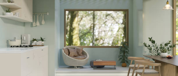 istock A modern apartment living room with cooking space, dining space, and relaxation area. 1588962193