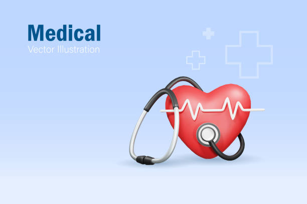 stetoskop diagnostikuje srdce s elektrokardiogramem. zdravotnický obchod, nemocniční služby a koncepce zdravotního pojištění 3d vektor. - nemocniční oděv andělíček stock ilustrace
