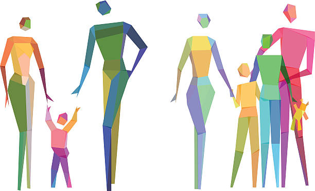 Colorful Polygonal family Vector Illustration of Colorful Conceptual Polygonal Family with transparency in eps10 children holding hands icon stock illustrations