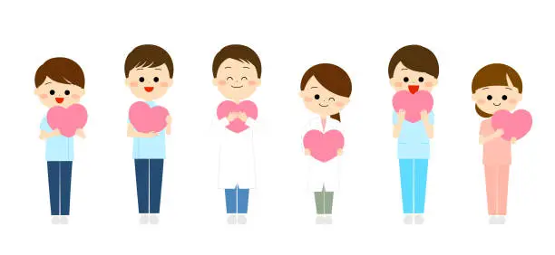 Vector illustration of Smiling people holding hearts