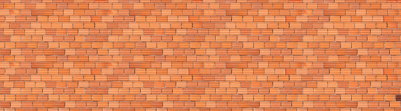 Panoramic view of the old brown Brick Masonry Wall Background with lines texture on surface