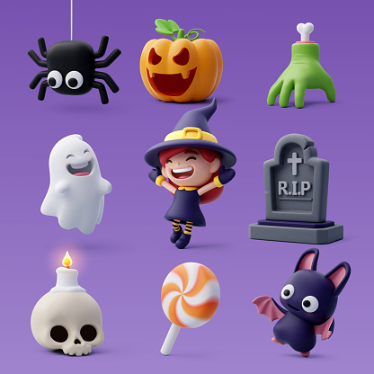 Collection of 3d Vector Halloween icon, Happy Halloween party concept. Eps 10 Vector.