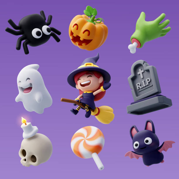 istock Collection of 3d Vector Halloween icon, Happy Halloween party concept. 1589000582
