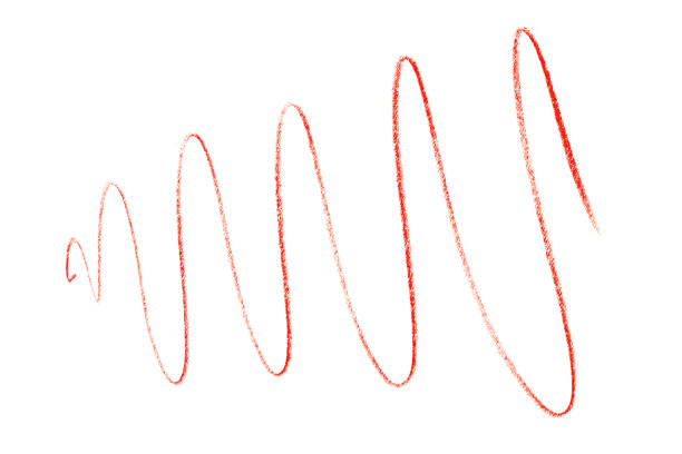istock Red pencil strokes isolated on white background. 1589017723