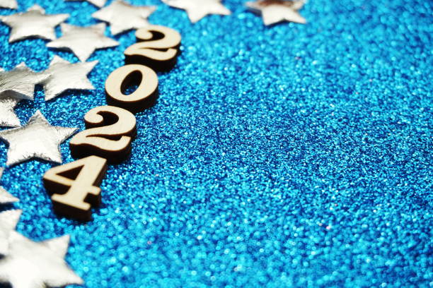 istock Happy New year 2024 with space copy on blue glitter background 1589017726