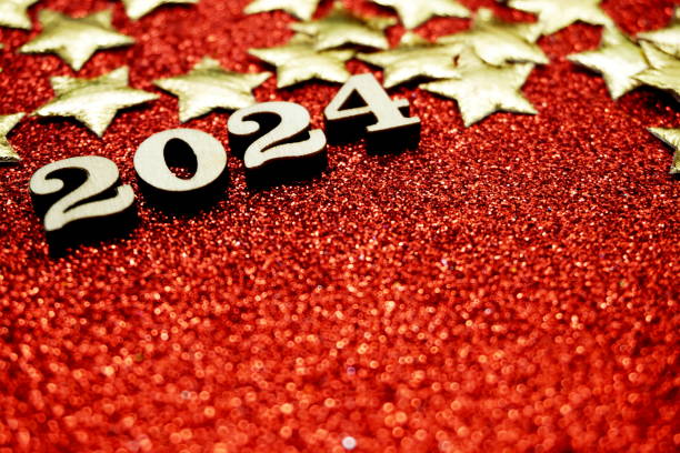 istock Happy New year 2024 with space copy on red glitter background 1589018240
