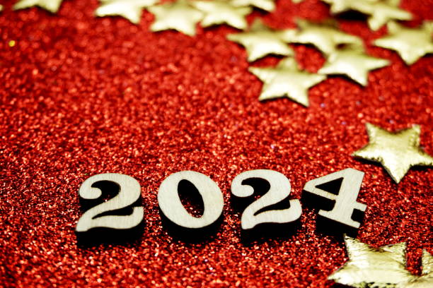 Happy New year 2024 with space copy on red glitter background