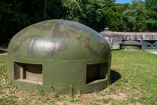 Gun turrets of bunker on the Maginot Line in Alsace, in France