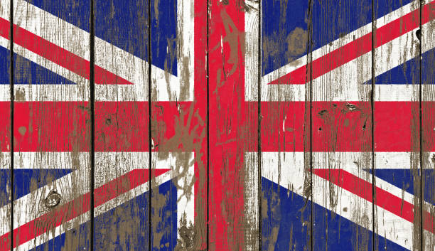 british flag on wooden background - english flag british flag flag grunge imagens e fotografias de stock