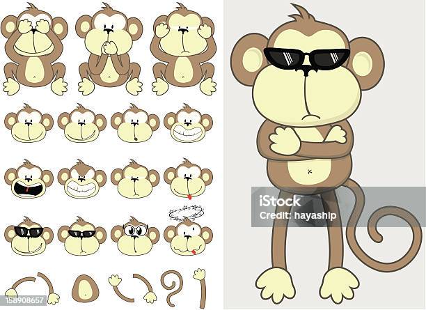 Набор Милый Обезьяны — стоковая векторная графика и другие изображения на тему Мартышковые - Мартышковые, Три животных, Мудрость