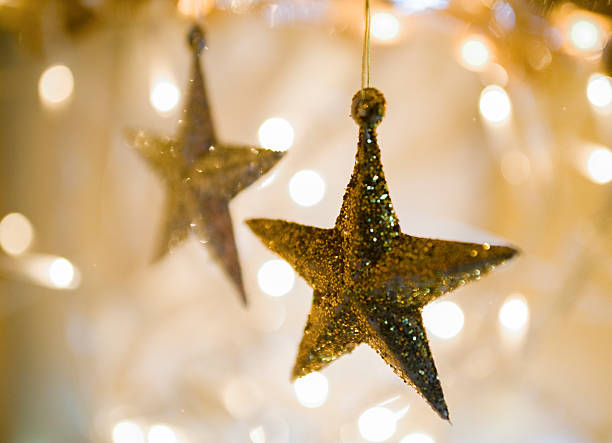 istock Christmas Tree star decorations and Fairy Lights 158908746