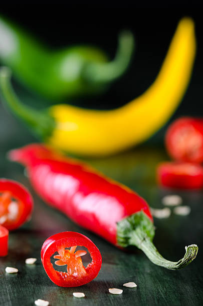 coloured chillis stock photo