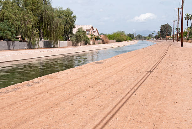 istock Walking path and homes along canal in Phoenix 158909598