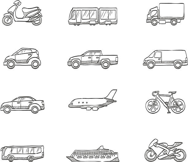 szkic ikony-transport - truck automobile industry car cartoon stock illustrations