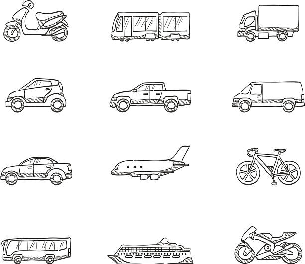 Sketch Icons - Transportation Transportation icon series in sketch. EPS 10. AI, PDF & transparent PNG of each icon included. public transportation illustrations stock illustrations