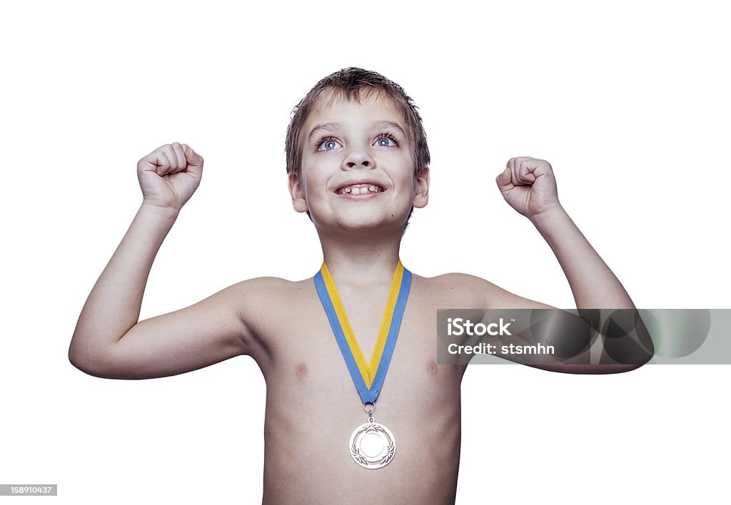 Chłopiec z medal - Zbiór zdjęć royalty-free (Białe tło)