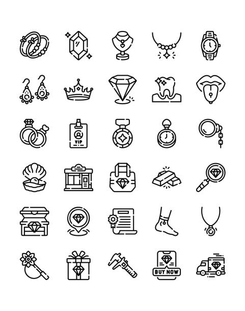 ilustraciones, imágenes clip art, dibujos animados e iconos de stock de jewelry icon set 30 aislado sobre fondo blanco - necklace jewelry monocle symbol