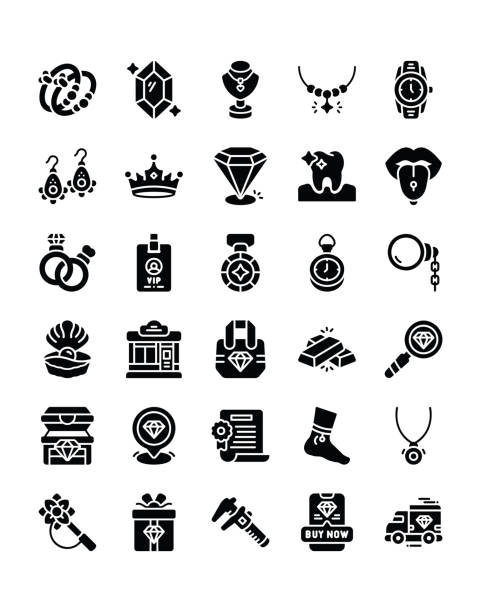 ilustraciones, imágenes clip art, dibujos animados e iconos de stock de jewelry icon set 30 aislado sobre fondo blanco - necklace jewelry monocle symbol