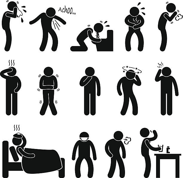 ilustrações, clipart, desenhos animados e ícones de sintoma de doença doença doença pictogram - intoxicação de substâncias