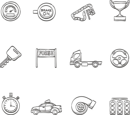 Racing icon series in sketch. EPS 10. AI, PDF & transparent PNG of each icon included. 