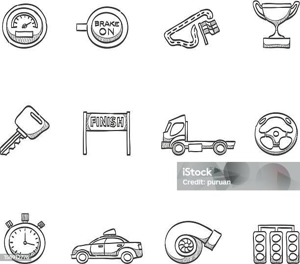 Sketch Icons More Racing Stock Illustration - Download Image Now - Drawing - Art Product, Car, Speedometer