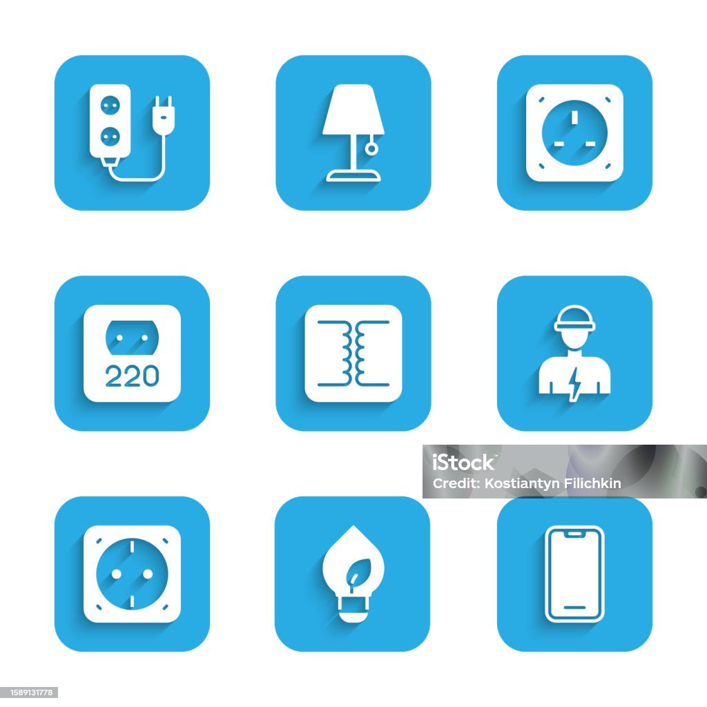 Plug In Wall Transformer Icon Set Electrical Transformer Light Bulb With Leaf Mobile Phone ...