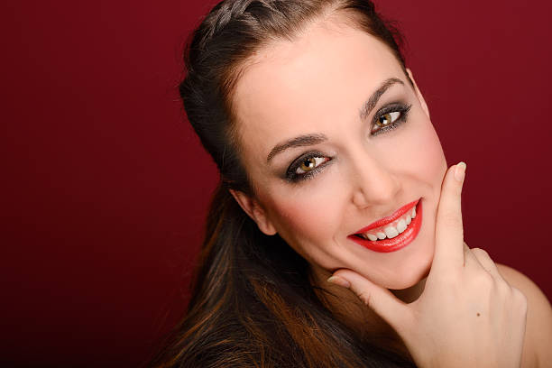 istock Attractive girl with red lips. Make up. Perfect teeth 158913524