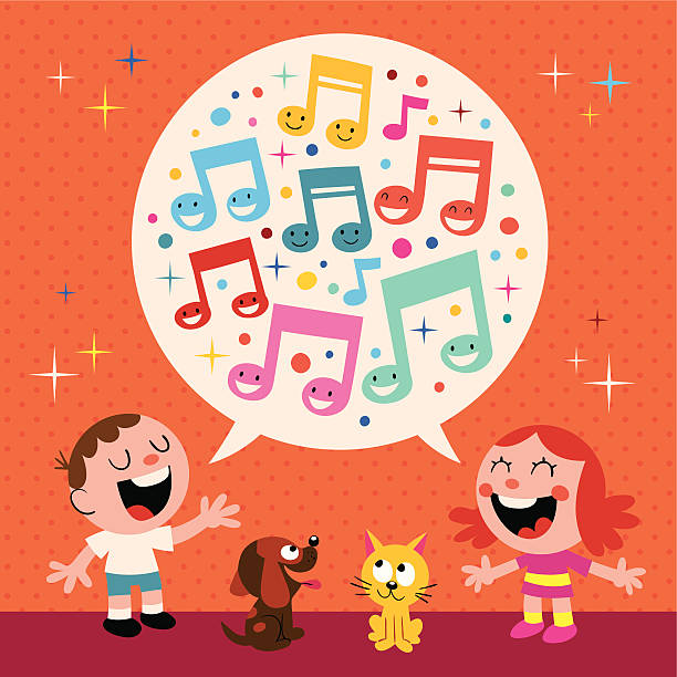 kinder singen - dog school audio stock-grafiken, -clipart, -cartoons und -symbole