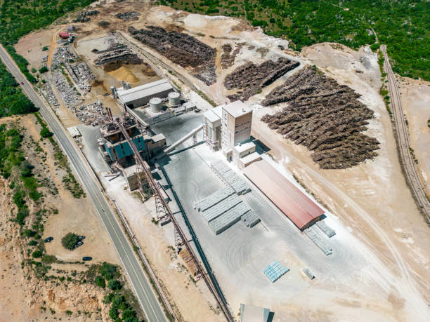 istock Crushing and screening plant for processing and sorting crushed stone, sand and gravel. View from above 1589148587
