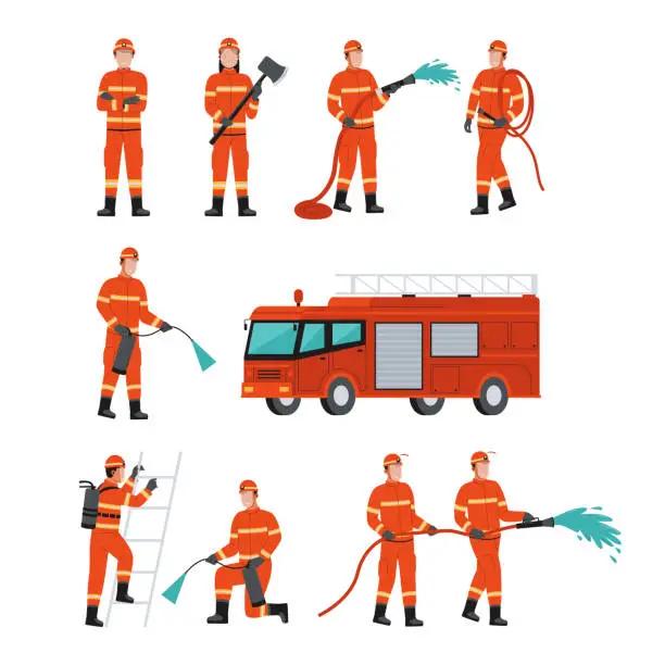 Vector illustration of Firefighter illustration set collection
