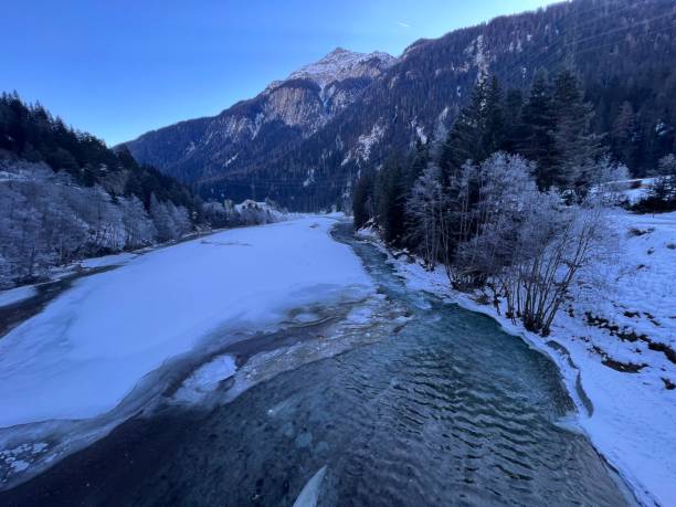 the river inn in switzerland graubünden direction tirol landeck between nauders and martina scuol st. moritz - inn river imagens e fotografias de stock