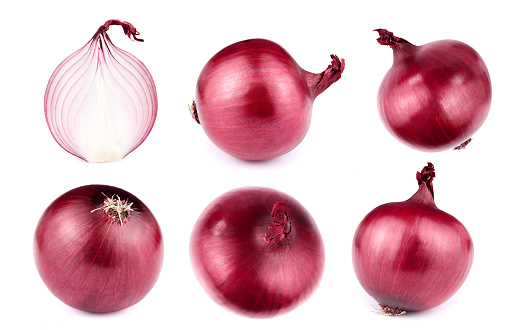Fresh red onion isolated on white background. Healthy superfood